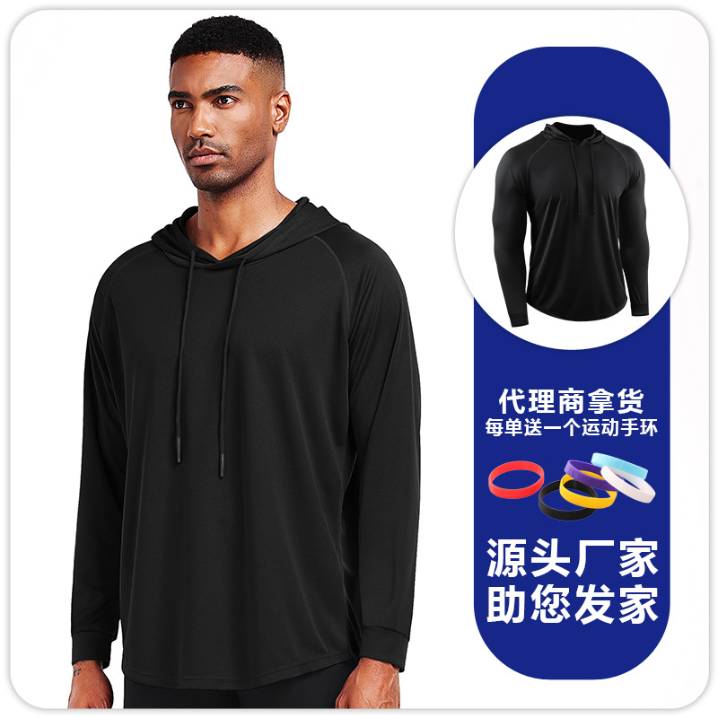 Camiseta deportiva de yoga para exteriores, de secado rápido, transpirable, con capucha, de manga larga, para fitness, otoño e invierno, para correr maratones, fina, para hombre. image 8