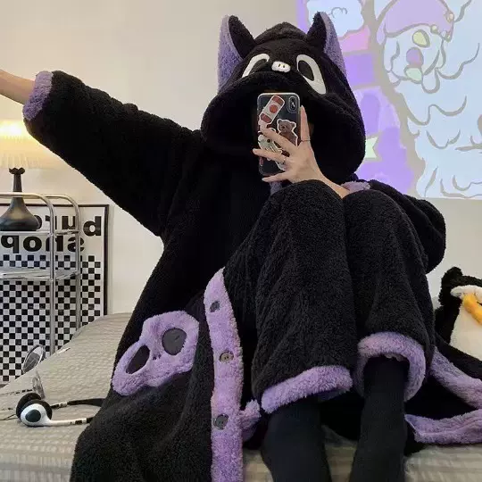 蓝牛珊瑚绒玉桂狗睡袍舒棉绒加厚男女情侣家居服草莓熊卡通浴袍
