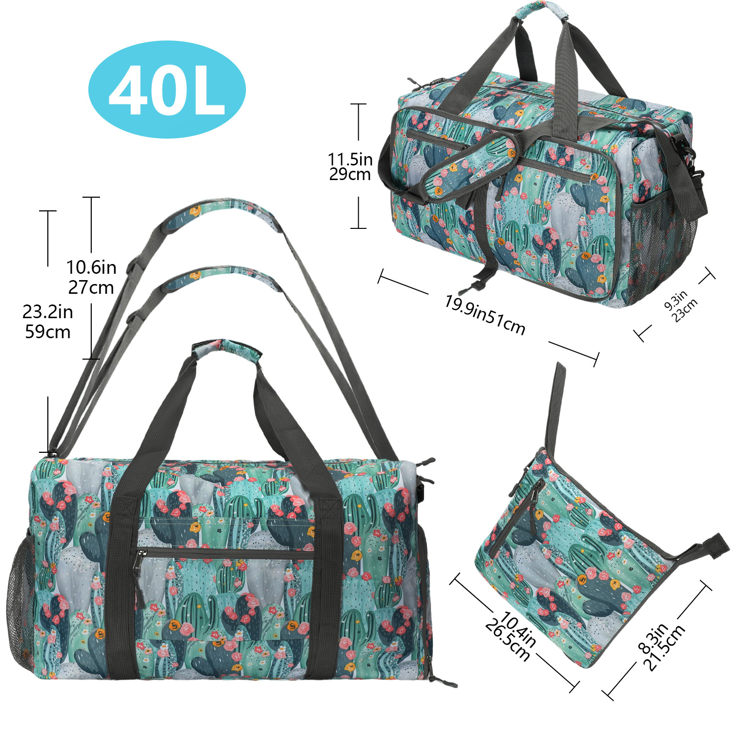 Einzelschulter-Diagonal-Straddle-Sport-Falthandheld-Reise-Fitness-Gepäcktasche mit großer Kapazität_voghion.com