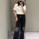 Trendy Brand LOWE Classic Embroidered Jeans Women's High Waist Straight Wide Leg Pants Casual Fashion Slimming Star Pants