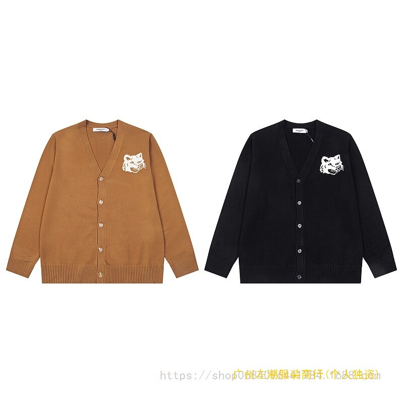 Casual and Versatile Knitted Cardigan Maison Kitsune Embroidered Small Print Men's and Women's Loose Button Jacket Trendy