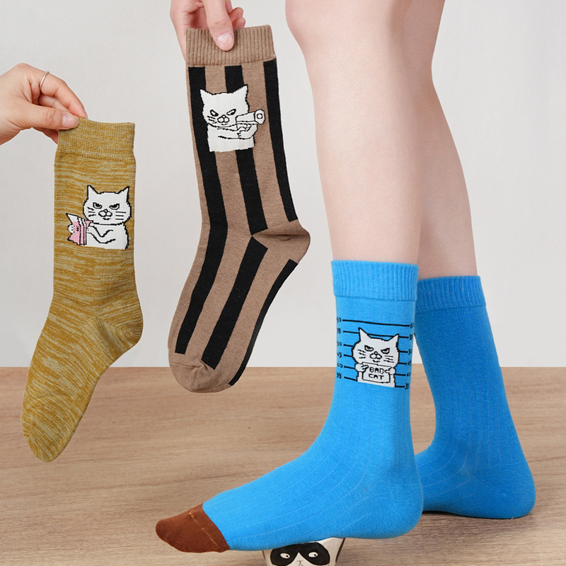 Original Quirky Middle Finger Cat Cotton Socks for Men and Women, Cute Abstract Cartoon Mid-Calf Socks, Fun Retro Maillard Cool Original Quirky Middle Finger Cat Cotton Socks for Men and Women, Cute Abstract Cartoon Mid-Calf Socks, Fun Retro Maillard Cool