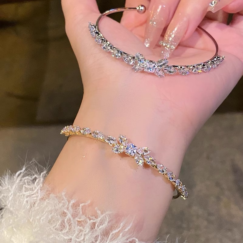 麦穗蝴蝶结手镯女高级感锆石手环开口银镯子手链轻奢小众精致饰品|undefined