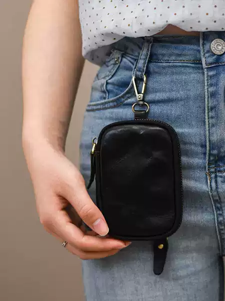 New Style First-Layer Cowhide Key Bag, Coin Purse, Hanging Bag, Coin Storage, Portable Retro Unisex Key Bag