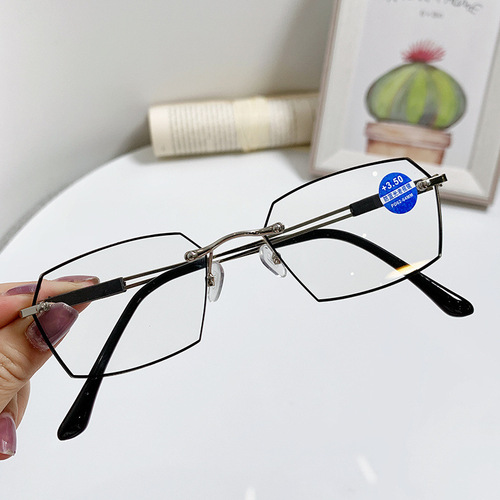 New Frameless Pointed Paint Fashion Anti-blue light Reading Glasses for Men, Trendy Style, Middle-aged and Elderly, High-definition Reading Glasses