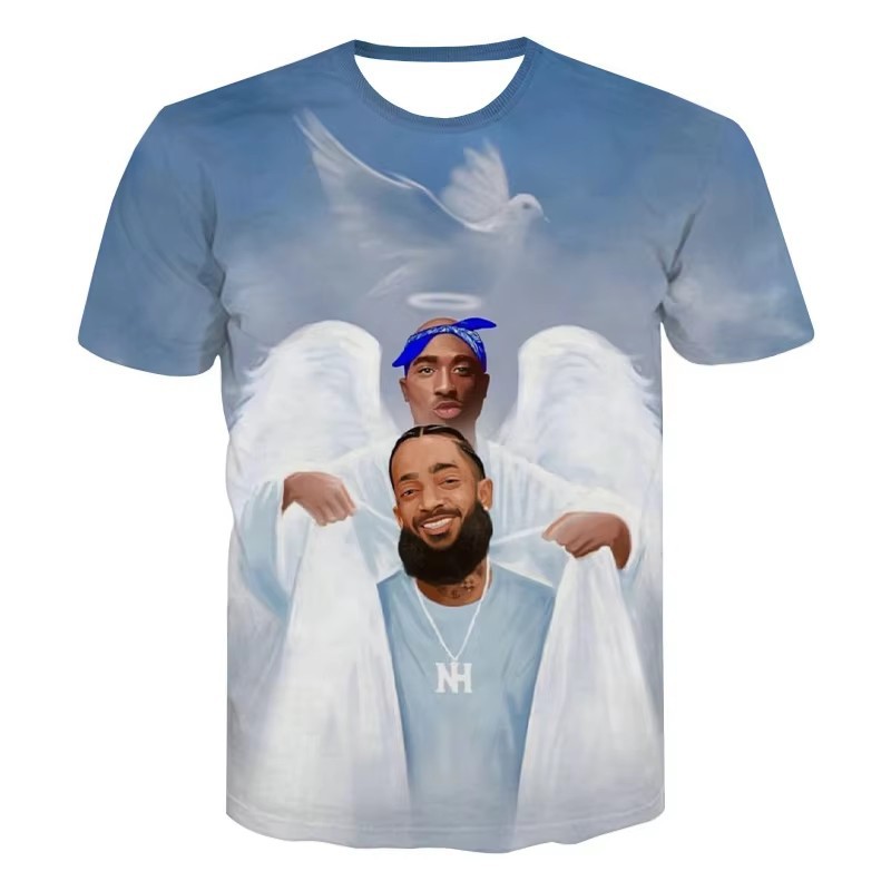 AliExpress venta caliente 3D impresión digital verano casual suelto cuello redondo manga corta hombro transpirable camiseta para hombre