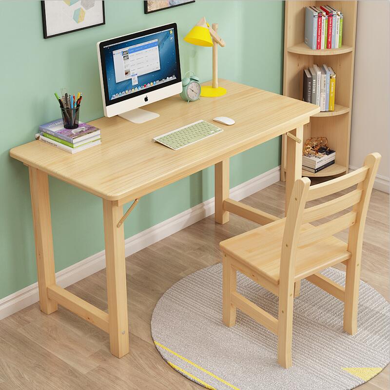實木摺疊電腦桌台式辦公租房臥室寫字學習生家用書桌松木簡約現代