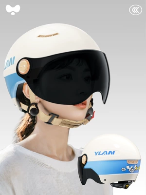 Half Helmet Battery Vehicle Safety – Motosiklet kaskı (dəbilqə) - 3c-jieyu-blue-sunscreen-short-glasses-class-a-new-national-standard-one-size-fits-all