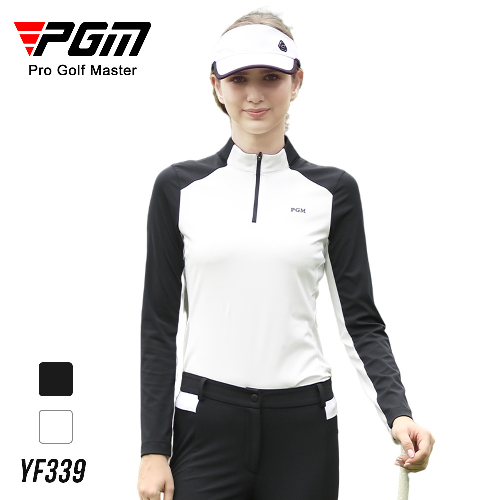 Áo thun nữ dài tay chơi gôn PGM phối màu co giãn cao — YF339 trắng đen áo, YF339 áo đen trắng