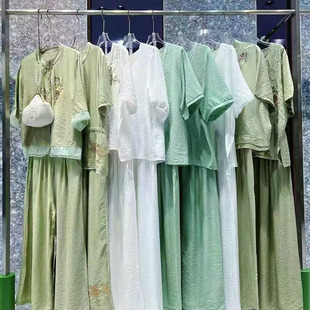25 Summer Amazon Plus Size New European and American Women's Fashion Tops Wide-Leg Pants Fashion Casual Cotton Linen Set Discount Clearance