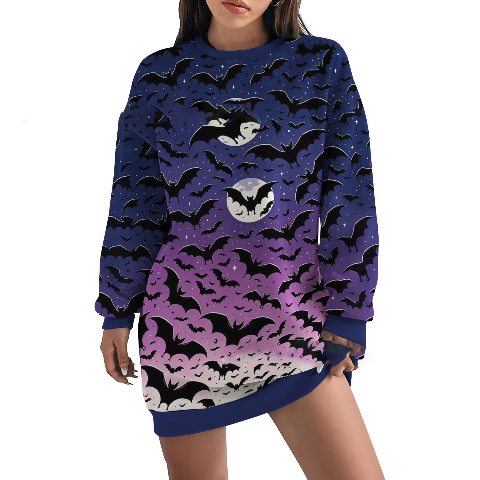 宽松长袖蝙蝠图案卫衣女2024亚马逊秋季新款休闲舒适上衣女装ME1