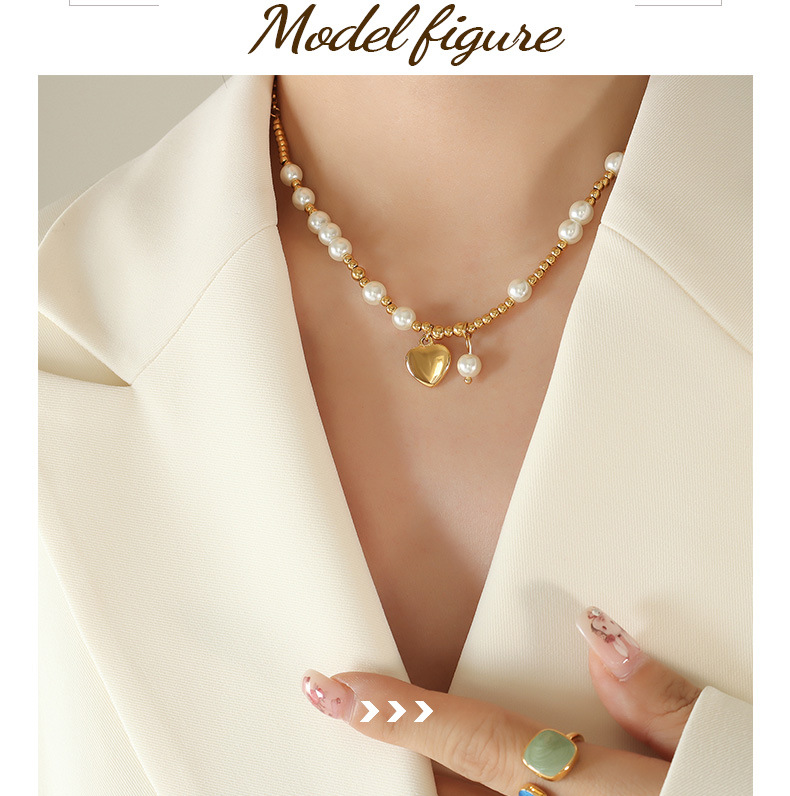 Simple Style Heart Shape Titanium Steel Beaded Pendant Necklace 1 Piece