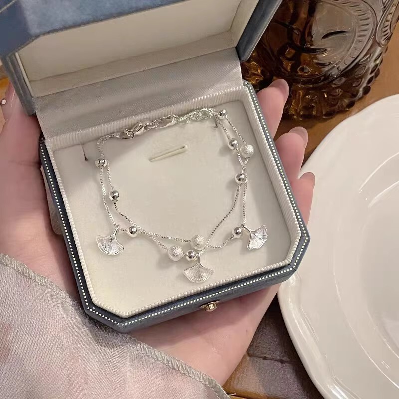 925 Sterling Silver Double-Layered Ginkgo Leaf Bracelet for Women, Exquisite and Light Luxury, Niche and Exquisite, New Jewelry for 2026