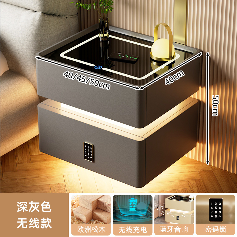 Mesa de cabezal inteligente con lámpara 2024 nuevo dormitorio de madera sólida lujoso y de alta calidad simple y moderno gabinete de almacenamiento junto a la cama