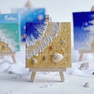 团建沙龙海滩贝壳肌理插画 手工diy材料包石英砂画暖场活动情人节