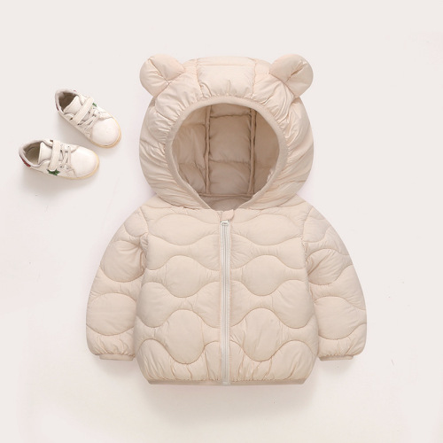 Children's thin cotton puffer jacket for autumn and winter, unisex, lightweight, single color, suitable for cross-border trade.