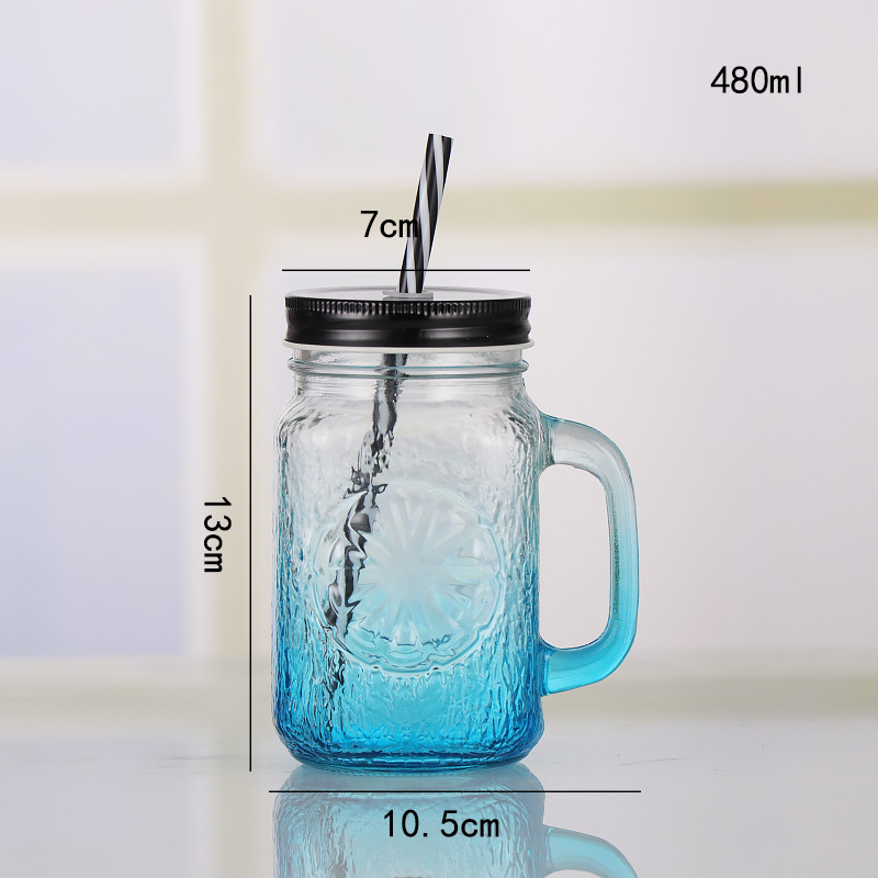 Fábrica al por mayor Polla taza Internet celebridad gradiente color Mason taza paja vidrio taza con mango fútbol taza de agua