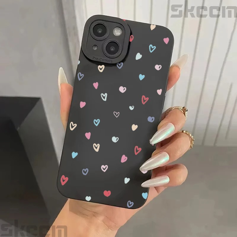 iPhone 15 Pro Max, Apple 14, 13, 12, 11 uyumlu renkli kalp desenli şık ve yaratıcı telefon kılıfı