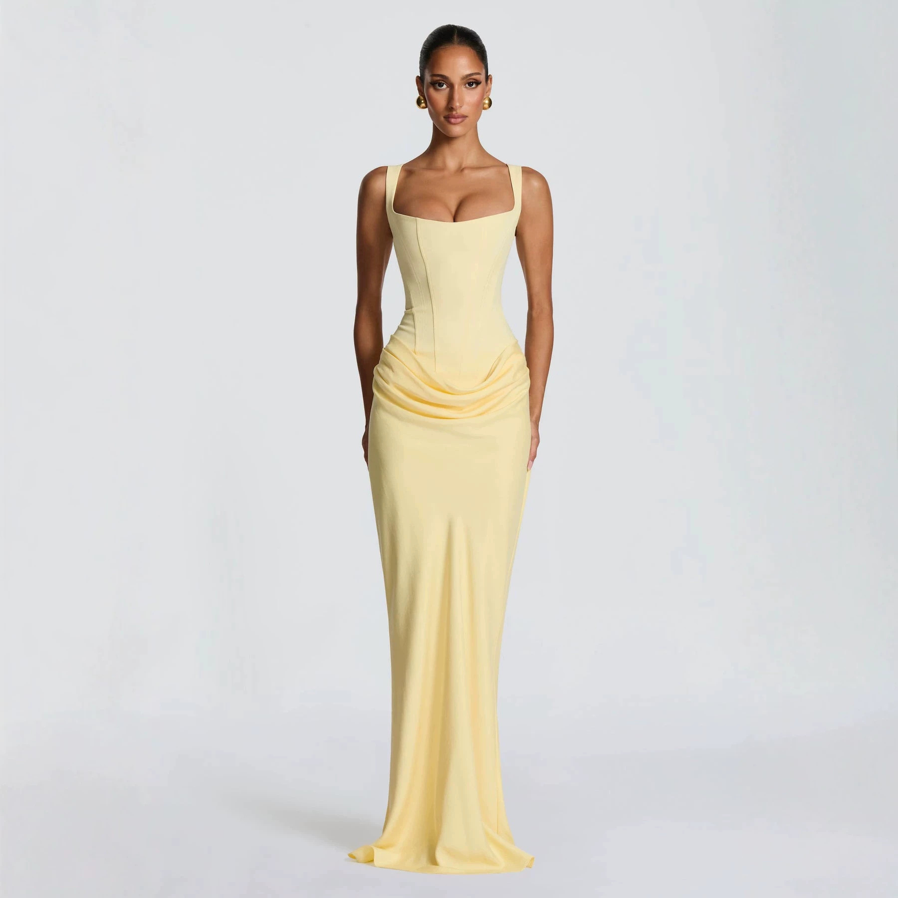 Women's Clothing Bridesmaid Dress Style Drawstring Design Pleated Draped Sexy A-Line Evening Gown For Formal & Casual For Women_ecoleips.com