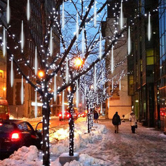 Solar meteor shower lanterns meteor shower light string colorful running lights outdoor waterproof decorative meteor shower hanging tree lights