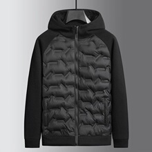 胖子哥2025年冬季新款男青年潮胖连帽拼接薄棉衣时尚保暖棉衣外套
