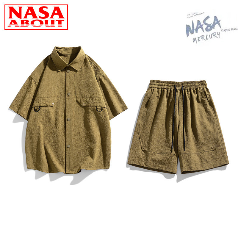 Camiseta deportiva de marca conjunta, camiseta casual, manga corta, pantalones cortos de verano de dos piezas, marca de moda, solapa suelta, hombre