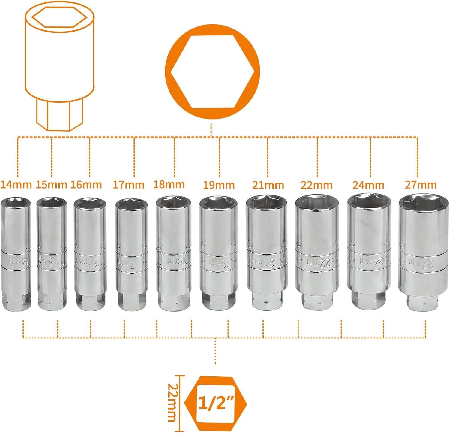 43-Piece Set of Shock Absorber Disassembly Tools, Shock Absorber Tower Top Screw Removal Tool Set