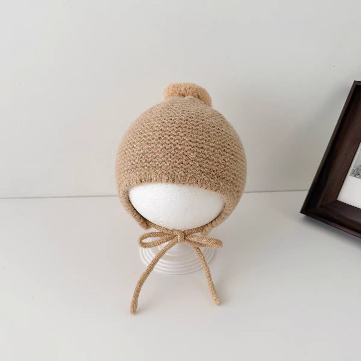 Tóc búi 2 dây màu kaki / Chu vi mũ 40-48cm, tham khảo 3-18 tháng