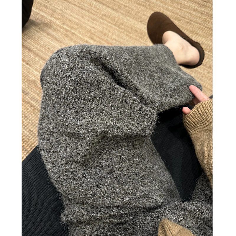 Maternity Pants Autumn and Winter Style, Short Lamb Fleece Wide-Leg Pants, High-Waisted, Fleece-Lined, Thickened Casual Pants for Winter