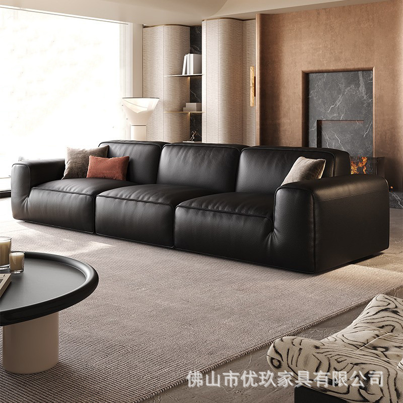 Big Black Bull Guangdong Foshan Full Leather Sofa Italian Minimalist Style High-End Modern Simple Sofa Designer Model