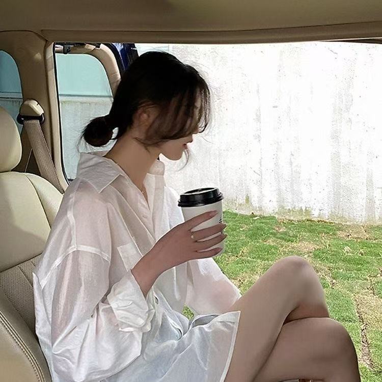 Backless Slit Top with Open Back, New Summer Style, Sun-Protective Outerwear, Loose Fit, Slimming, Lazy Style, Solid Color Shirt Backless Slit Top with Open Back, New Summer Style, Sun-Protective Outerwear, Loose Fit, Slimming, Lazy Style, Solid Color Shirt