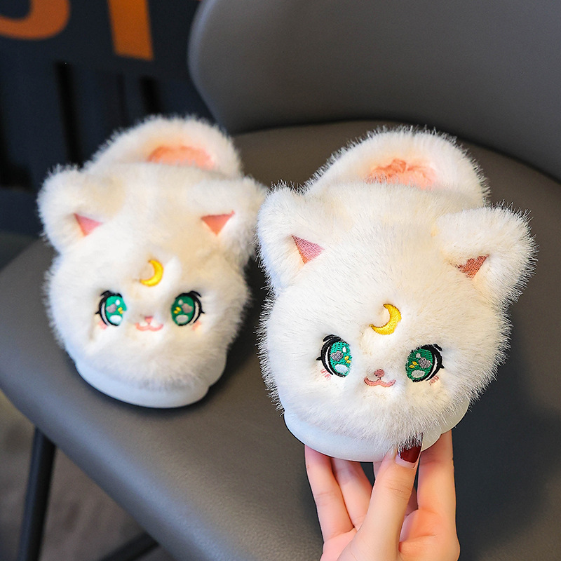 Children's Cotton Slippers, Winter Fleece-Lined Cartoon Rabbit Furry Slippers, Indoor Home Use for Boys and Girls, Cotton Slippers, Long-Term in Stock