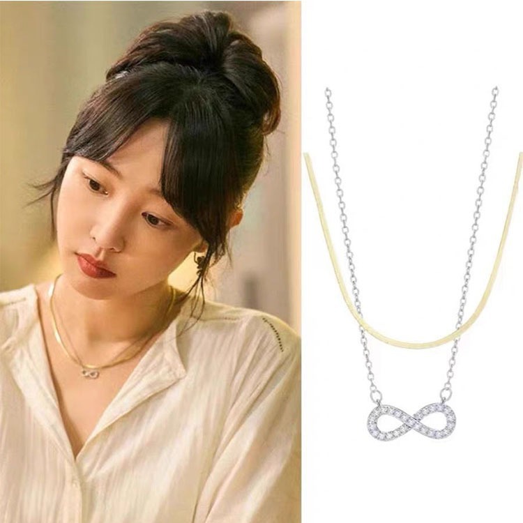 Bai Baihe style infinite love 8 character necklace full of diamonds twisted heart diamond women's elegant and versatile temperament clavicle chain_ipsvogv.com