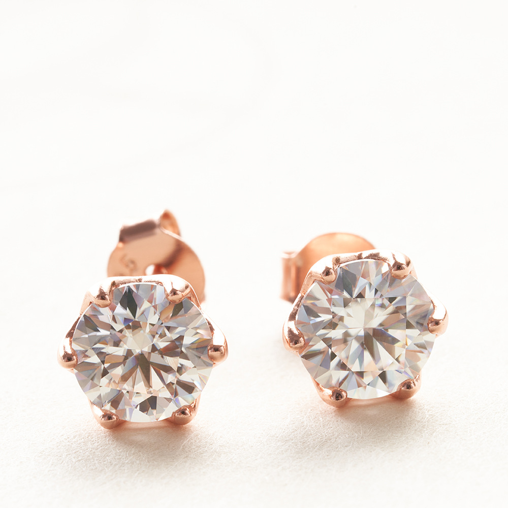 Plata esterlina seis patas rosa oro mozanita pernos de orejas color rosa mozanita pernos de orejas con certificado de mozanita temperamento