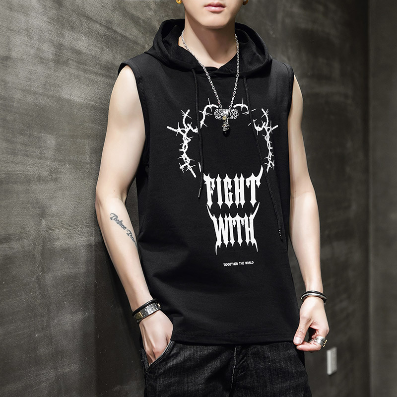2025 Summer Sleeveless Hooded T-Shirt Men's Trendy Printed Cotton Loose Casual Hooded Vest Men's Waistcoat Men 2025 Summer Sleeveless Hooded T-Shirt Men's Trendy Printed Cotton Loose Casual Hooded Vest Men's Waistcoat Men