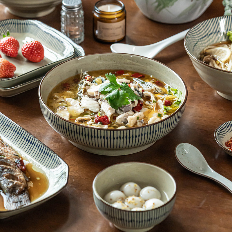 Beautiful Ceramic Dinnerware Set for Home Use, Restaurant, Hotel, Japanese-Style Noodle Bowls, Salad Bowls, High-End Plates