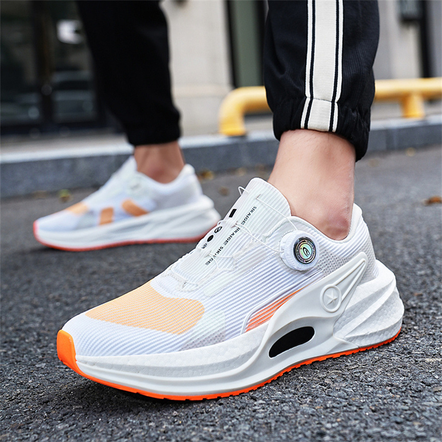Lace up free men's for autumn 2023, new popcorn sole, ultra light shock absorption, rotating button, adult running shoes_voghion.com