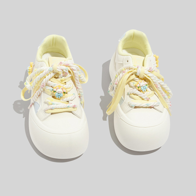 Platform Sole Versatile White Sneakers, Thick-Soled Spring Style Cute Bunny Sneakers, Women's Casual Loafers