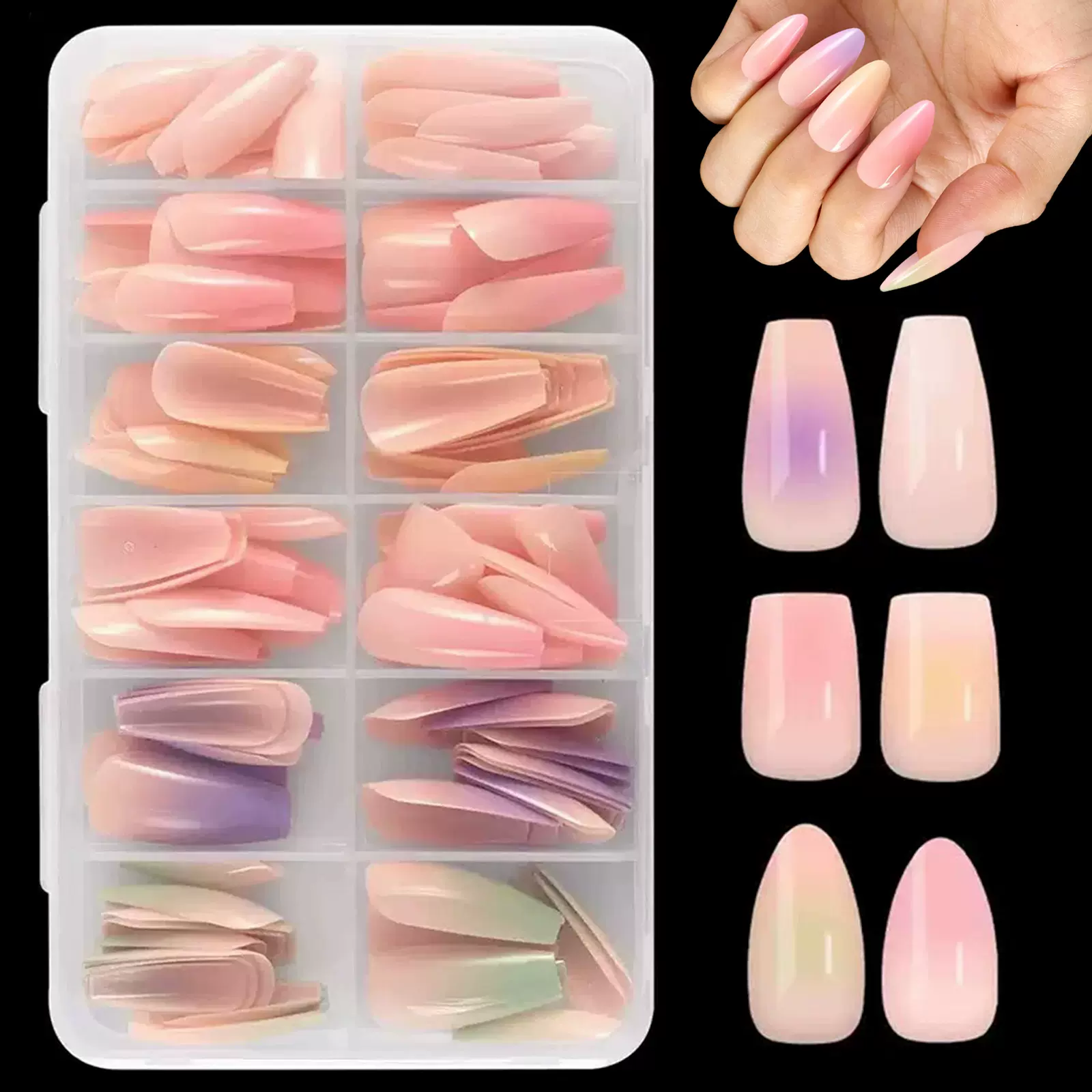 跨境爆款120片盒装渐变无痕美甲甲片穿戴甲可拆卸法式假指甲贴片