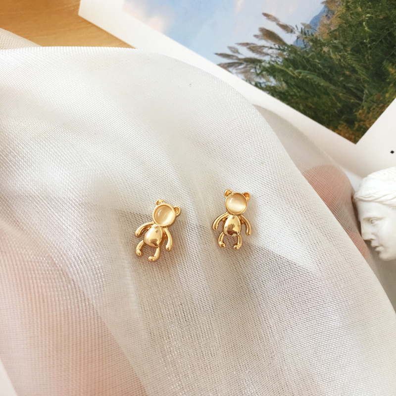 S925 Silver Needle Fun Cute Little Bear Earrings display picture 7
