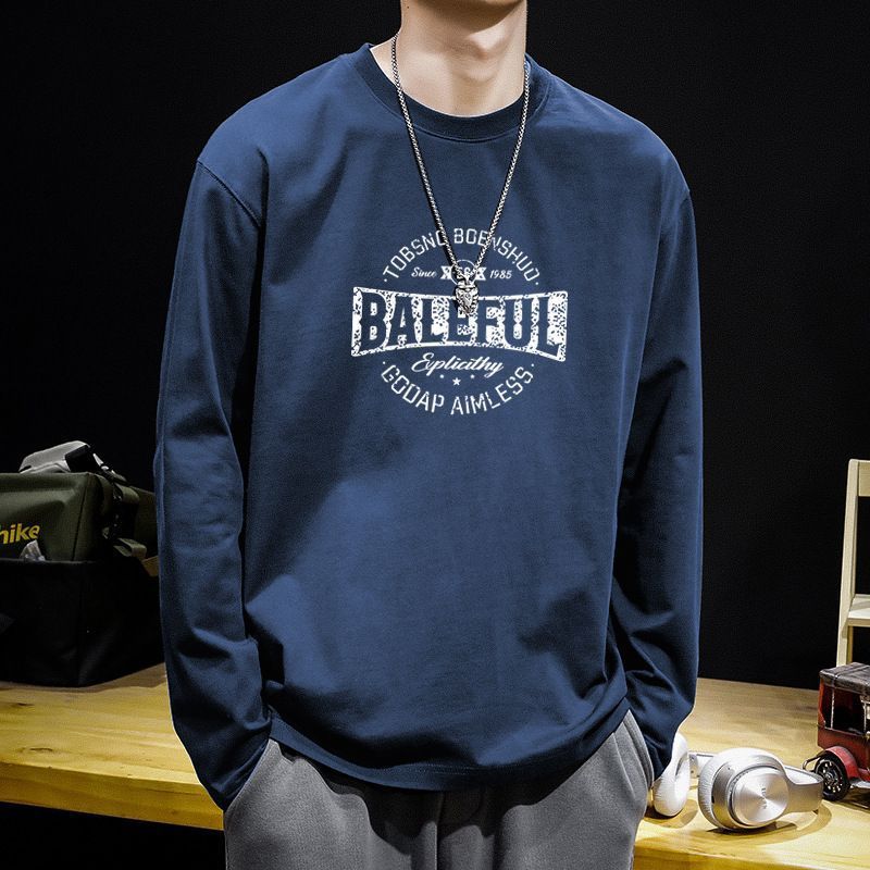 秋季新款美式重磅长袖T恤男装纯棉宽松圆领打底休闲潮牌宽松长袖