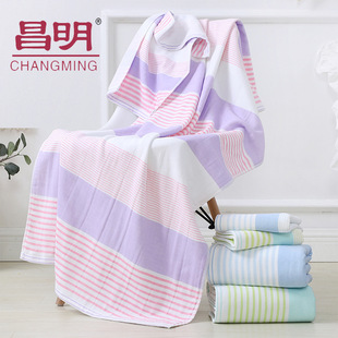 Fine color stripe cotton bath towel absorbent bath towel adult hotel gift wholesale half Terry half gauze beach towel
