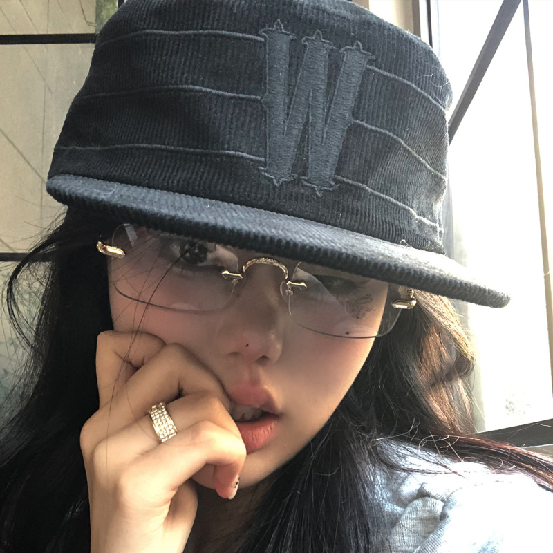 韩国韩系字母宽檐显脸小平顶棒球帽女春秋新大头围软顶鸭舌帽|undefined