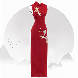 Red New Chinese Style Cheongsam 2025 New Improved Young Style Sleeveless Bamboo Leaf National Style Engagement Dress for Women Summer