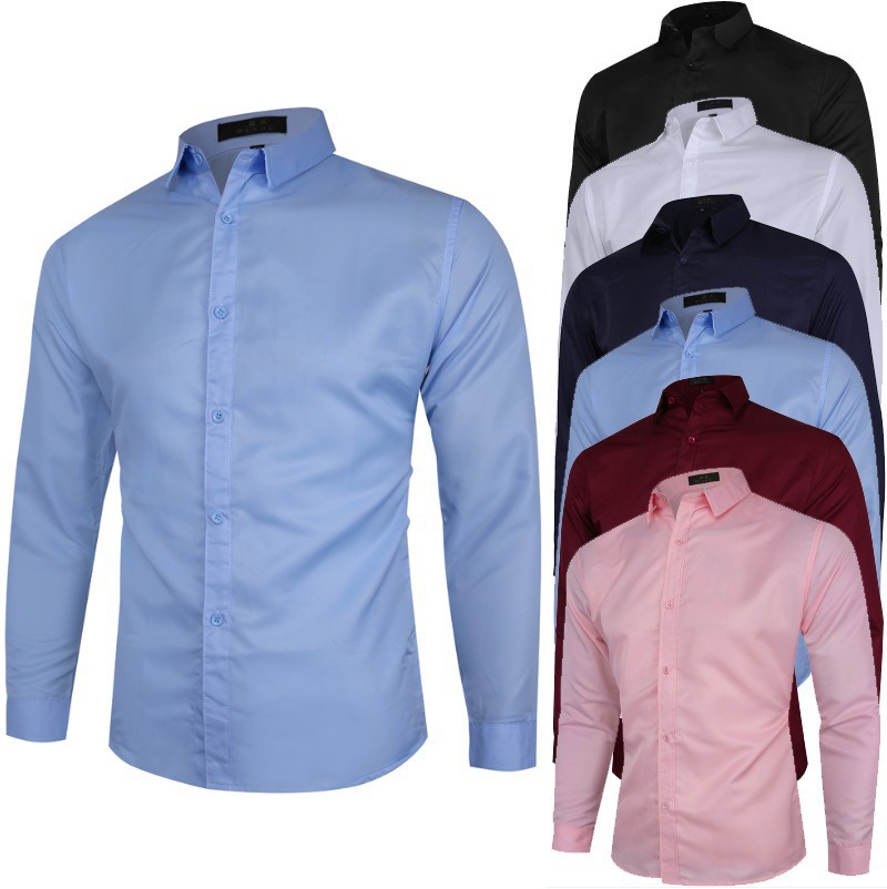 Ropa de comercio exterior color de moda más tamaño camisa de manga larga para hombre Four Seasons camisa casual de negocios hombres eBay al por mayor