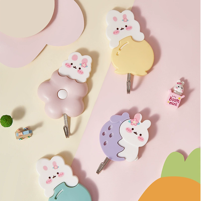 Милый кролик крючок клейкий бесшовный настенный мультфильм милый домашний кухонный липкий крючок без перфорации оптом