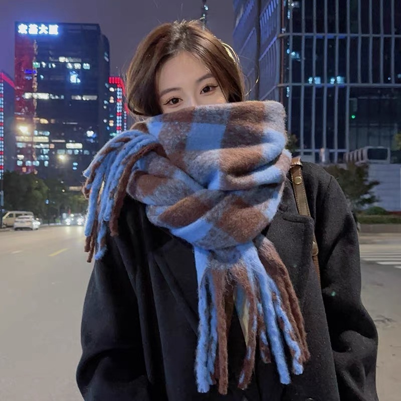 围巾女冬季高级感彩色围巾毛毛流苏大披肩保暖百搭氛围感条纹围脖|undefined