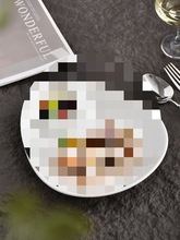 JM 10寸饺子盘带醋碟 陶瓷凉菜盘虾盘水饺盘自带蘸料碟餐盘