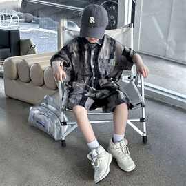 童装男童夏装短袖套装帅气2024新款中大童儿童夏季衬衫衬衣两件套