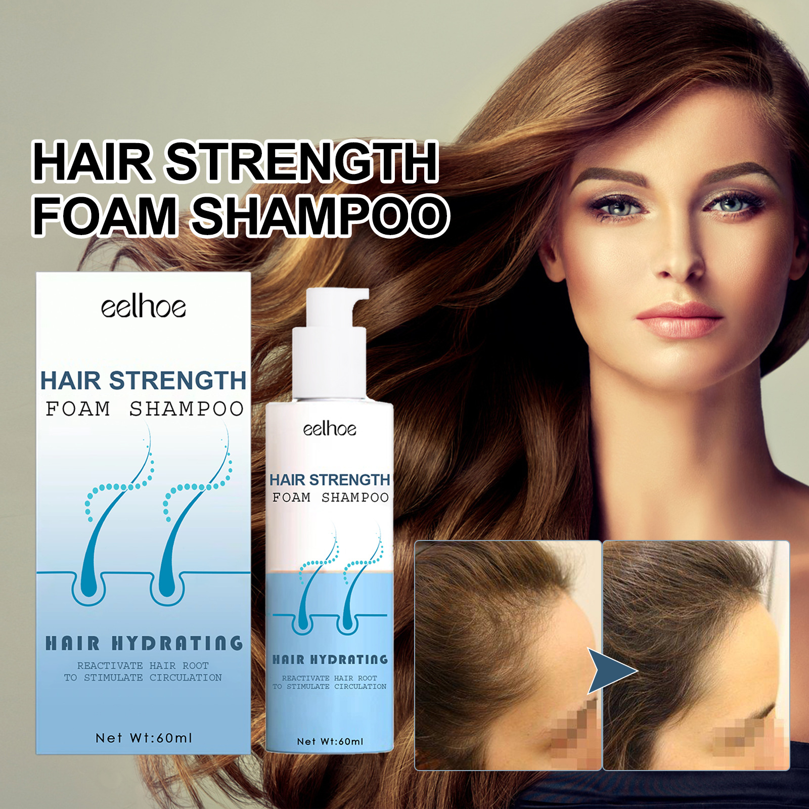 EELHOE Tykt Hår Skummende Shampoo Renser hovedbunden, fugter tykt hår, styrker håret, luftig og glat shampoo_voghion.com